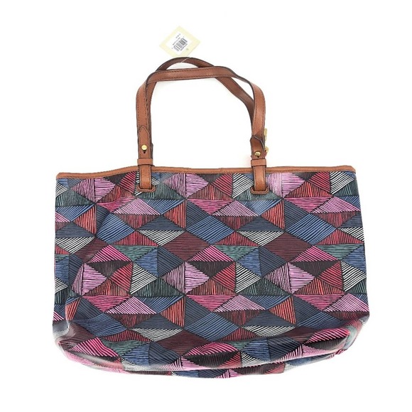 NWT Fossil Rachel Patterned Cowhide Leather Tote Bag - Picture 1 of 8
